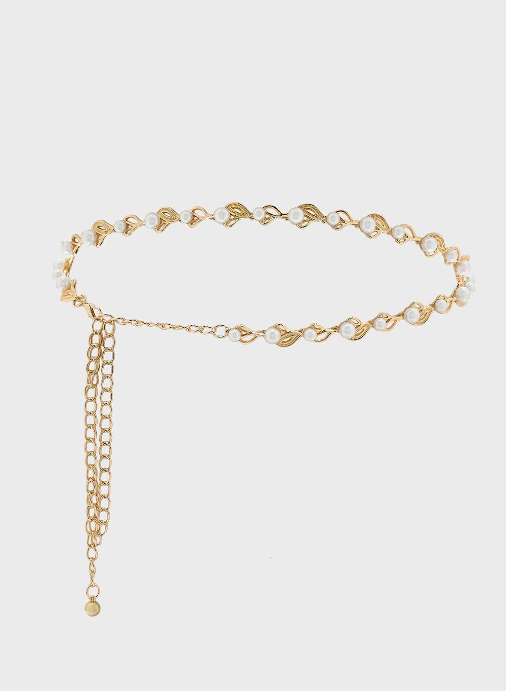 Leaf Pattern Pearl Chain Belt - Image 1