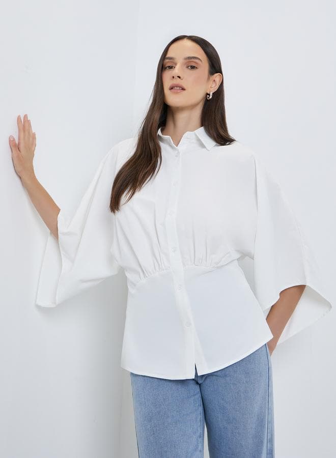 Styli White Solid Kimono Sleeve Buttoned Shirt - Image 1