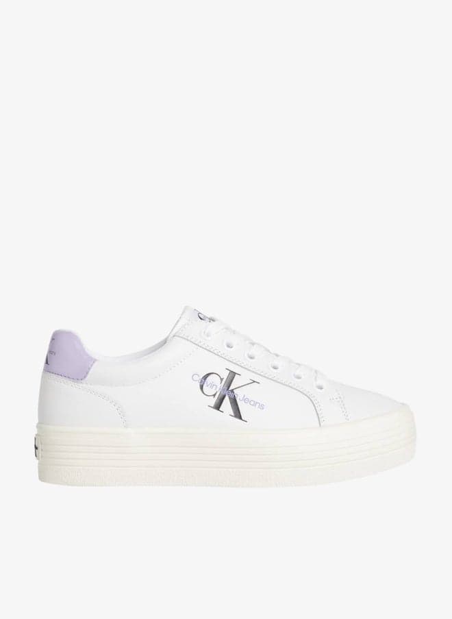 Leather Platform Sneakers with Patent Backtab - Image 1