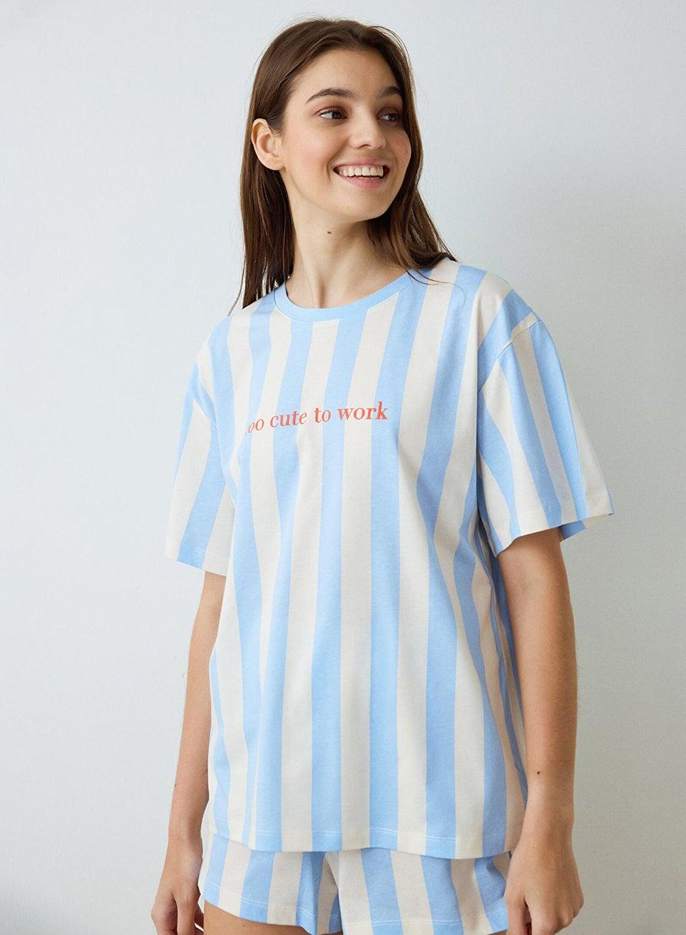 Penti Light Blue Cute to Work Cotton Pyjama Set - Image 1