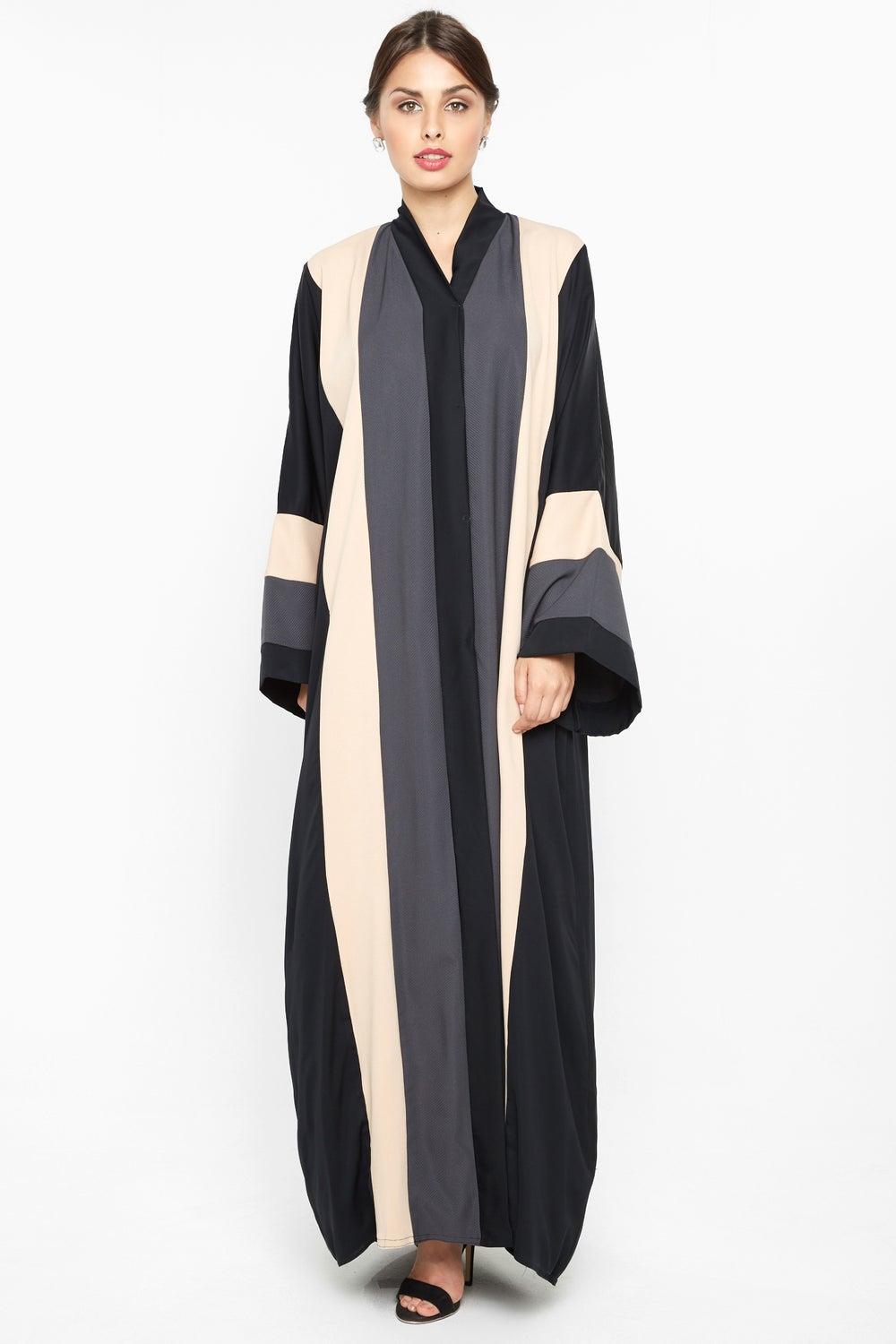Classy Tri-Color Stripe Abaya AJ552A with Sheila - Image 1