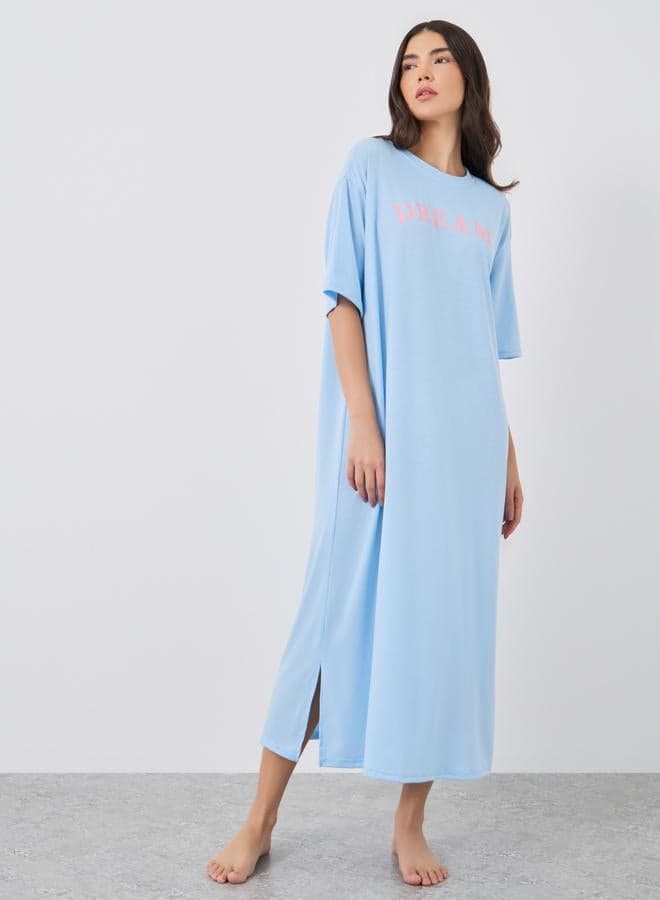 Slogan Print Short Sleeve Sleep T-Shirt Dress - Image 1