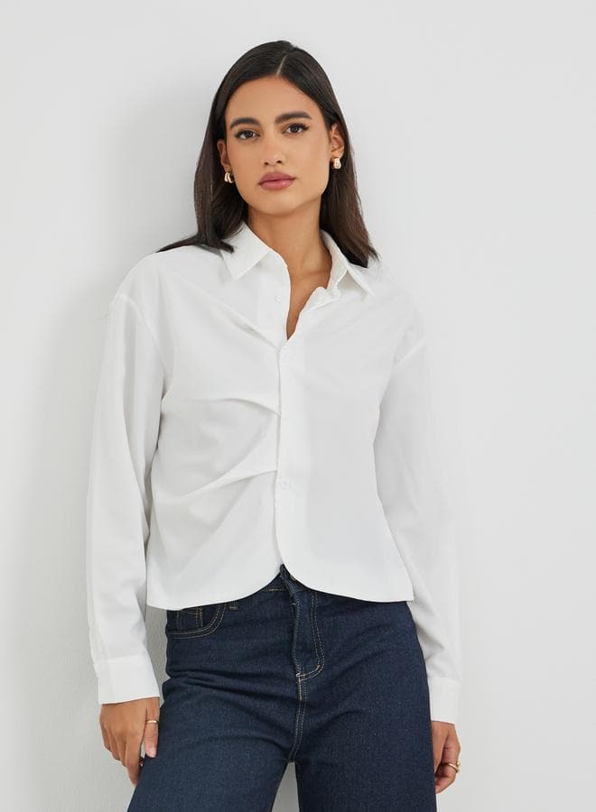 Styli Solid Pleated Buttoned Front Shirt - Image 1
