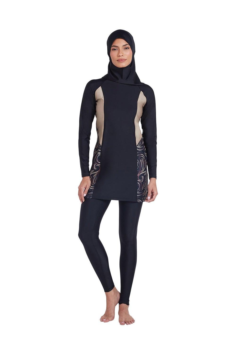 COEGA Ladies Nero Golden Swirls Modest Three-Piece Swim Set - Image 1