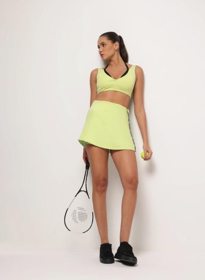 Light Lettuce Green Wrap Around Skirt with Built-In Shorts - Image 1