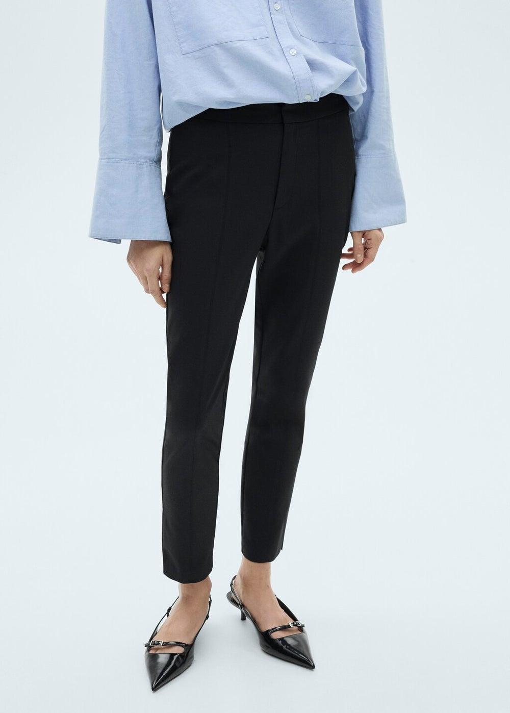 Crop Skinny High-Waist Trousers with Side Slit Hem - Image 1