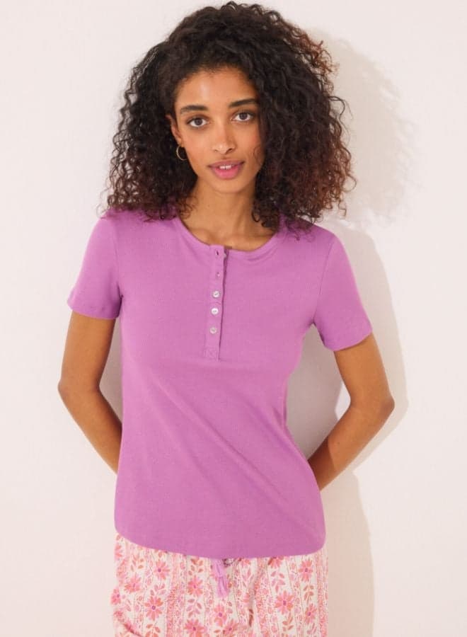 Purple Ribbed Short Sleeve T-Shirt - Image 1