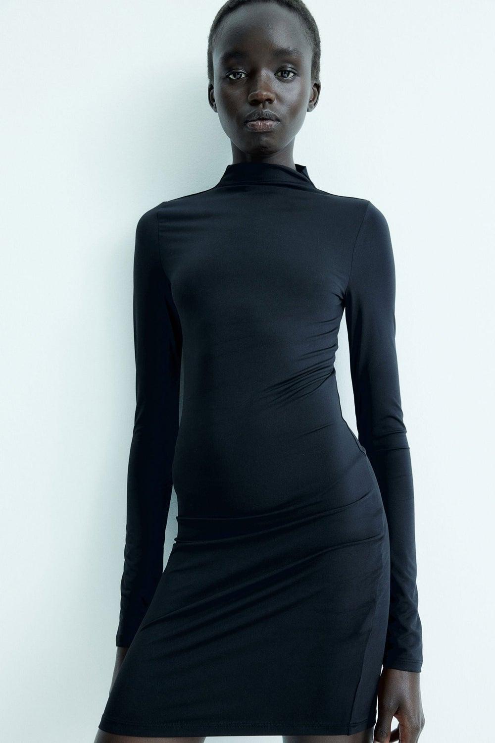 Black Sheath Midi Dress with High Neckline - Image 1