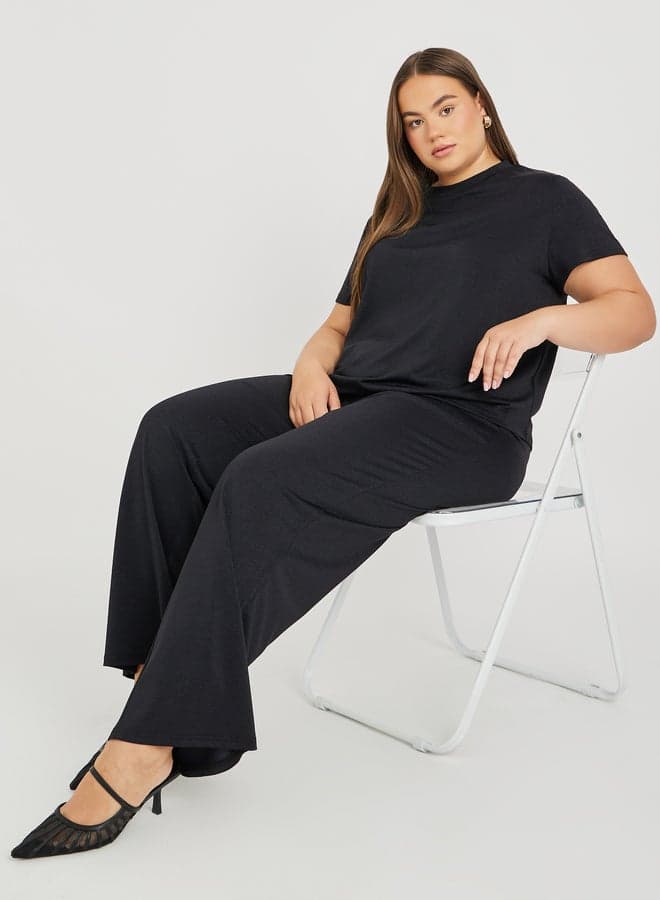 Plus Size Asymmetric Hem T-Shirt & Wide Leg Trousers Set - Image 1