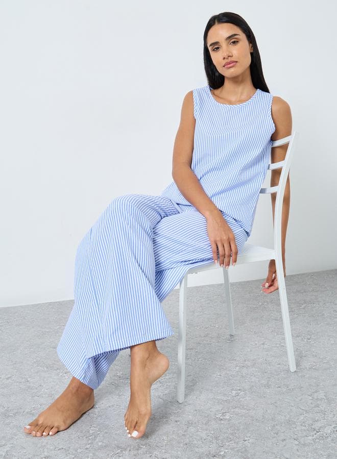 Styli Blue Stripe Tank Wide Leg Pyjama Set - Image 1