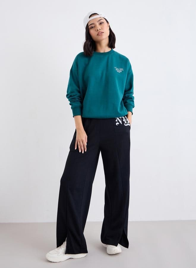 Wide Leg Joggers with Front Split Hem - Image 1