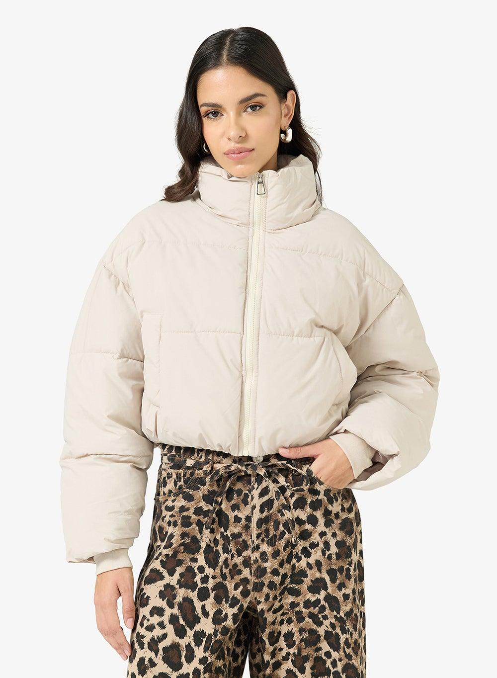 High Neck Zip Up Quilted Jacket - Image 1