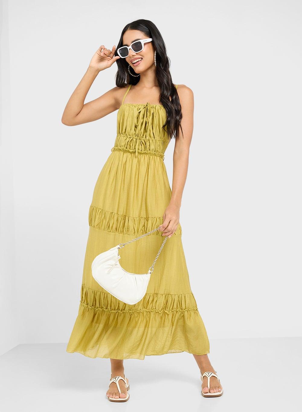 Tiered Ruffle Yellow-Green Maxi Dress - Image 1