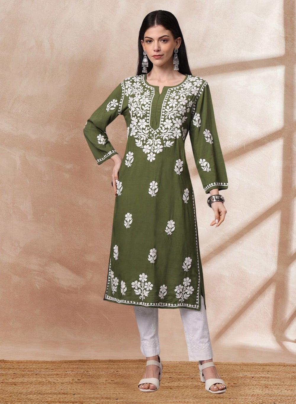 Hand Embroidered Chikankari Modal Kurta AL4013 - Image 1
