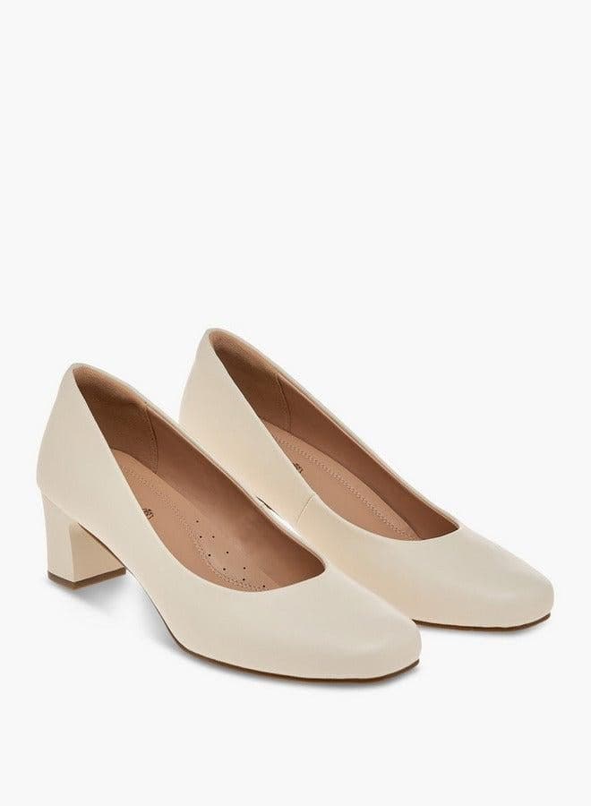 Women's Solid Slip-On Block Heel Pumps - Image 1