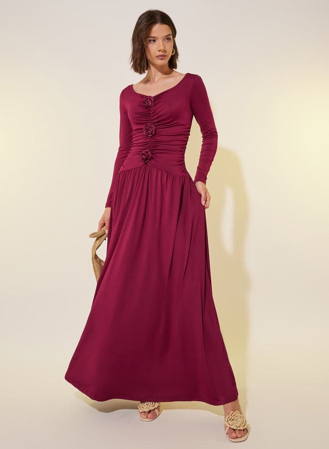 Rose Embellished Long Sleeve Maxi Dress - Image 1