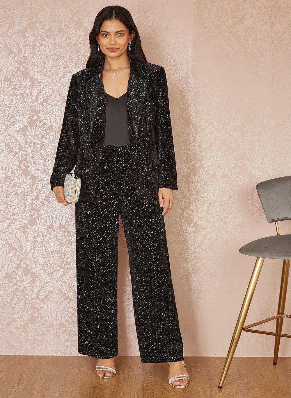Velvet Sparkle Foil Print Oversize Blazer - Image 1