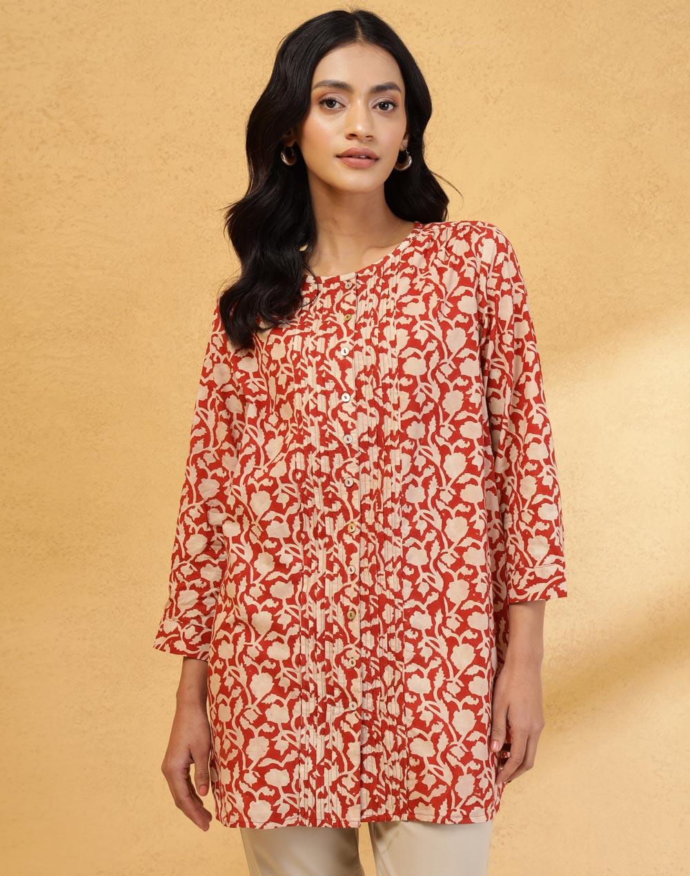 Beige Cotton Bagh Printed Tunic - Image 1