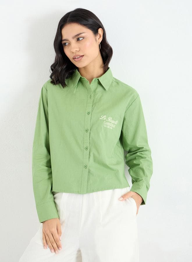 Styli Green Crop Poplin Embroidered Shirt - Image 1