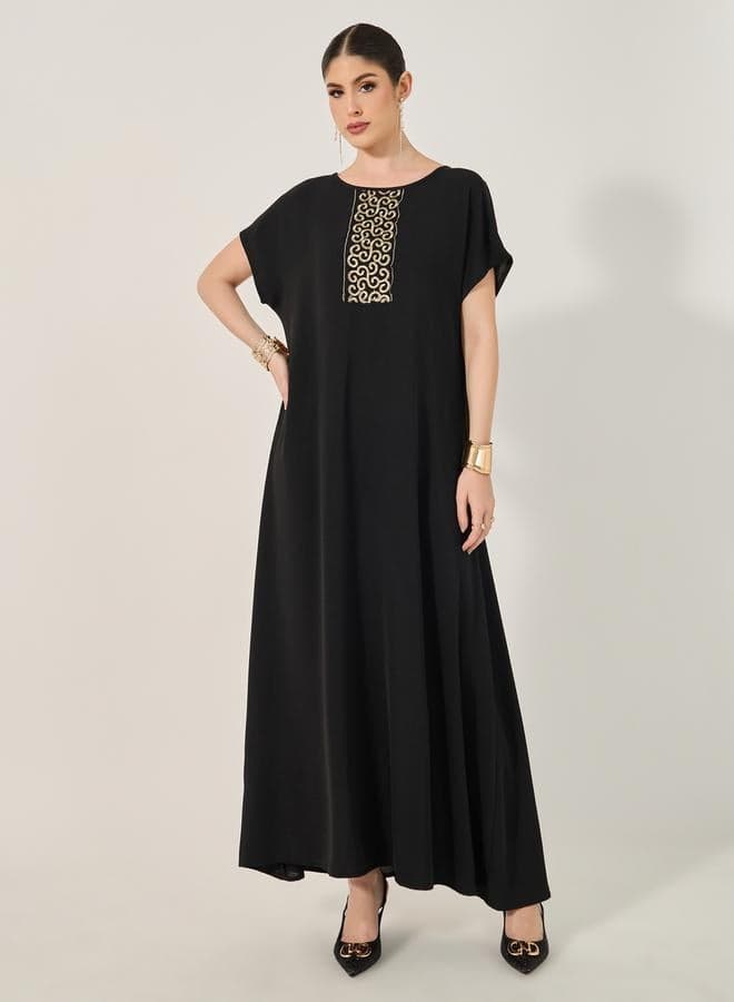 Sequins Embellished Round Neck A-Line Jalabyia - Image 1