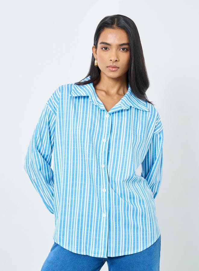 Striped Oversized Buttoned Shirt for Women - Image 1