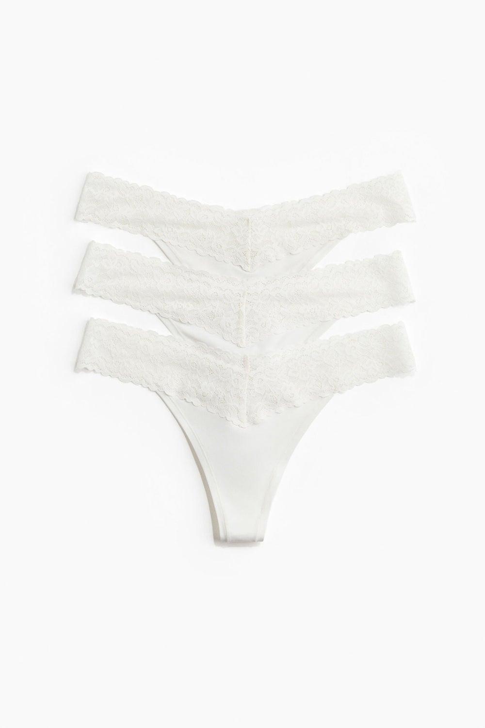 3-Pack Microfibre and Lace Thong Briefs - Image 1
