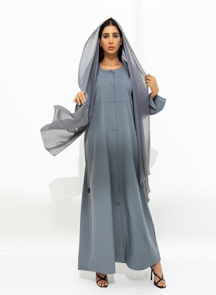 Front Open Abaya with Buttons and Sheila - Image 1