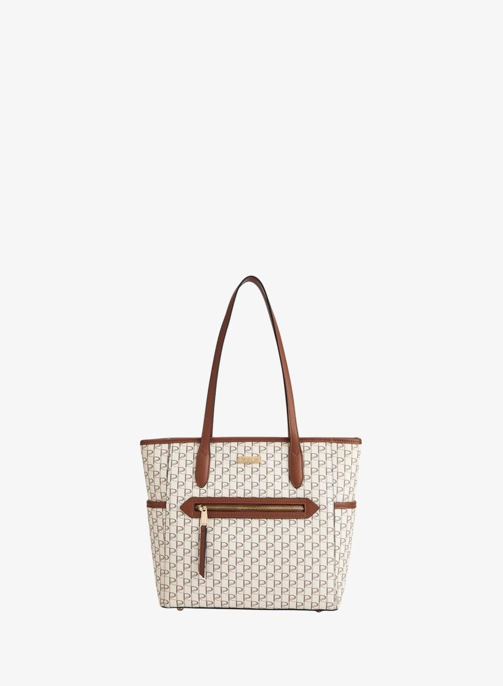 Women Tan Monogram Match Back Tote Bag - Image 1
