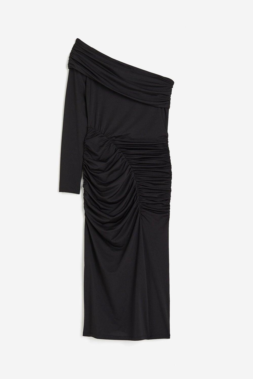 Draped Off-Shoulder Calf-Length Jersey Dress - Image 1