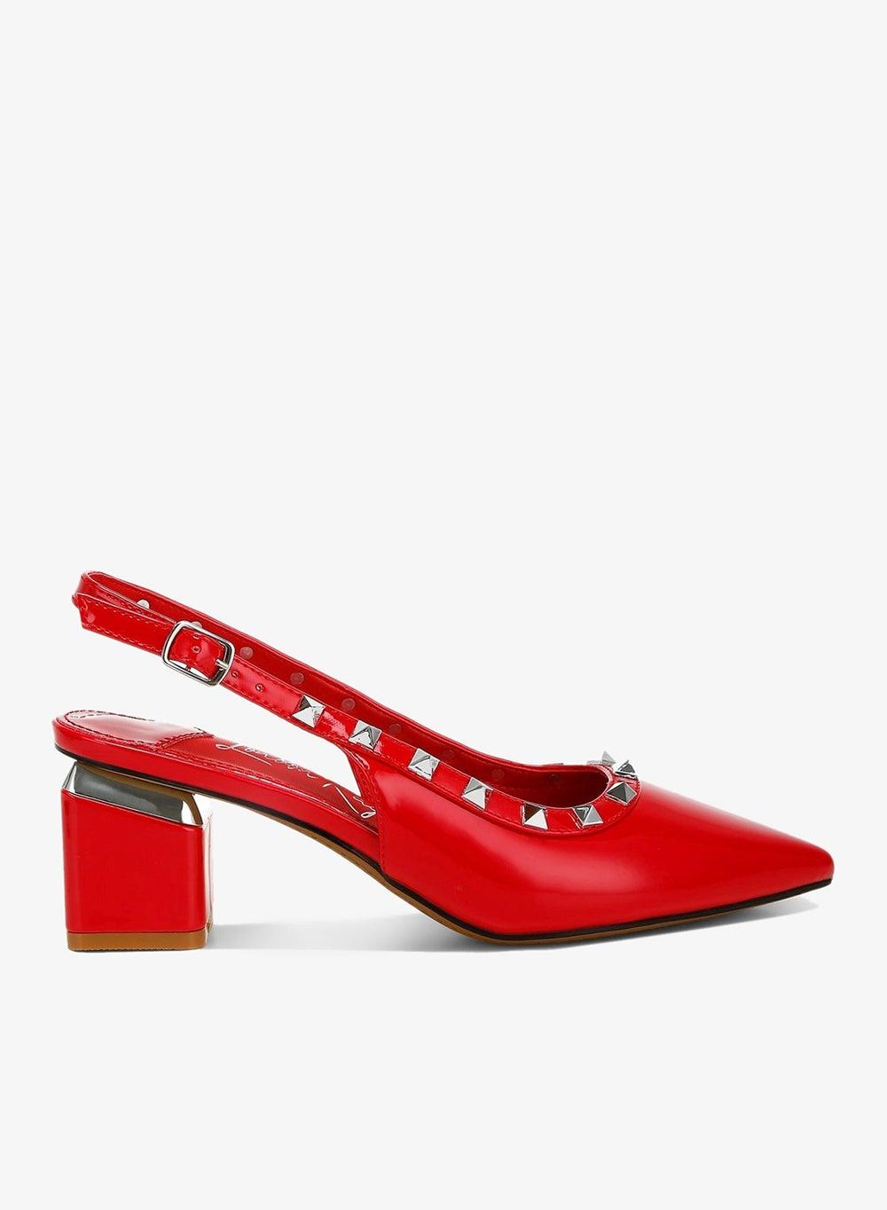 Red Stud Embellished Slingback Sandals - Image 1
