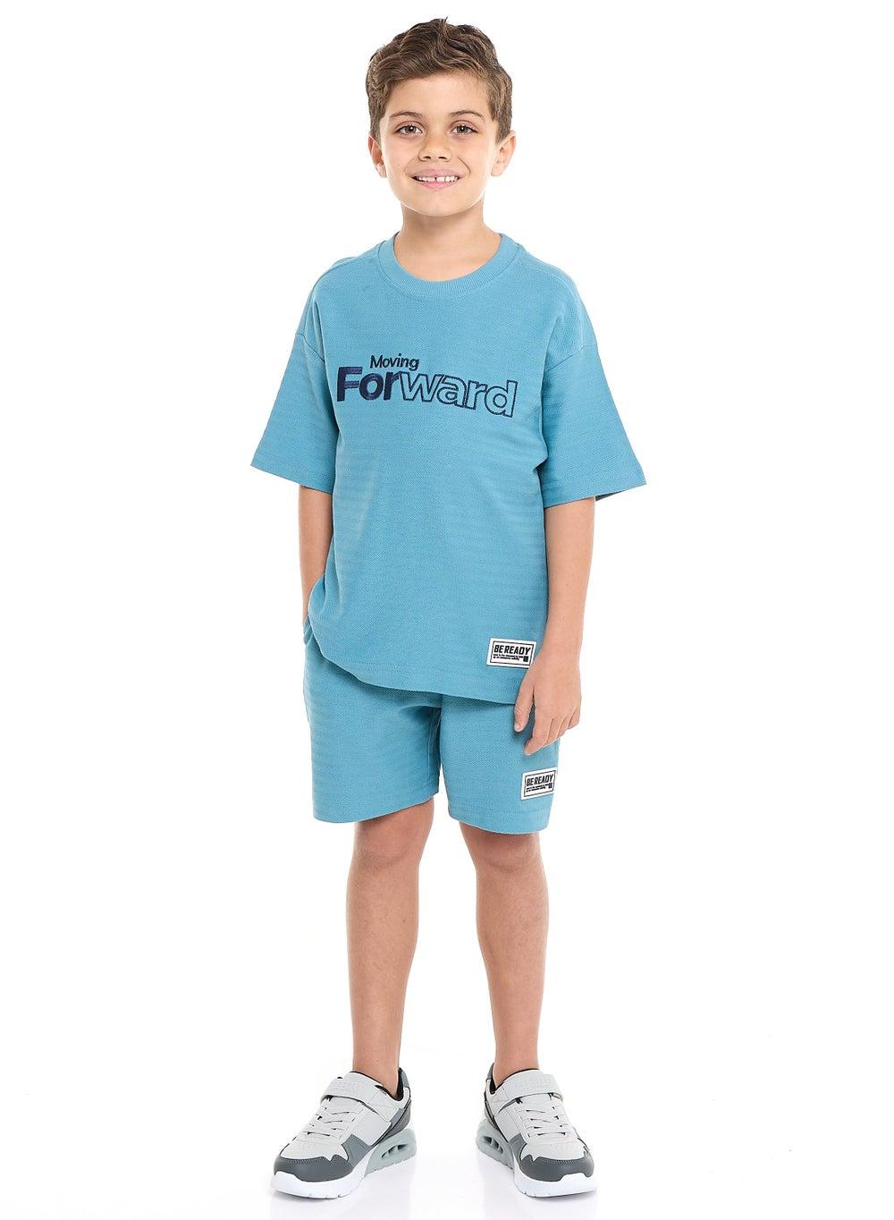 Oversized Boys' Jacquard 2-Piece Set with Embroidered T-Shirt - Image 1