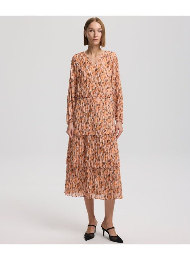 Flared Fit Printed V-Neck Midi Dress - Image 1