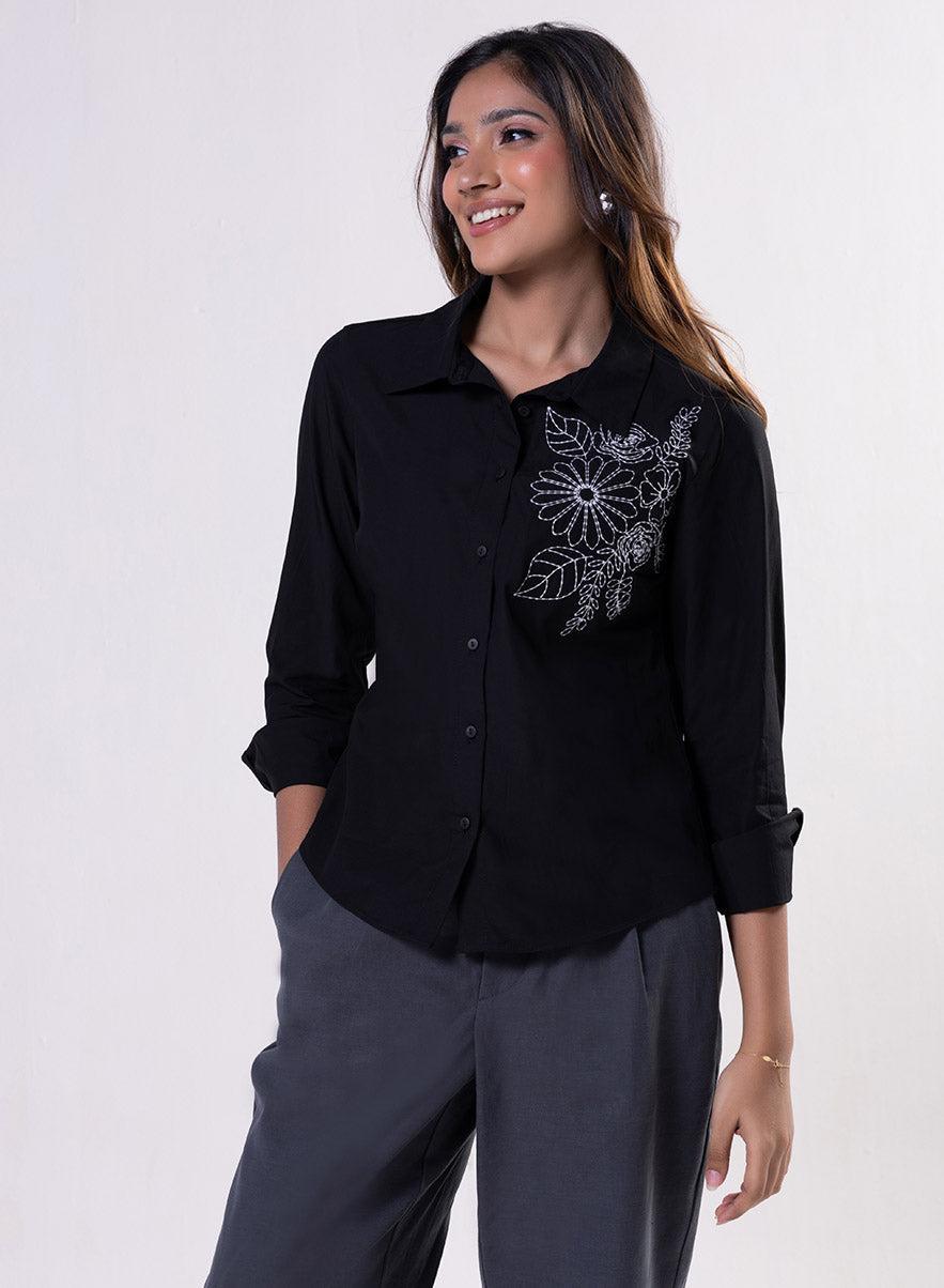 Floral Embroidered Shirt Top for Women - Image 1