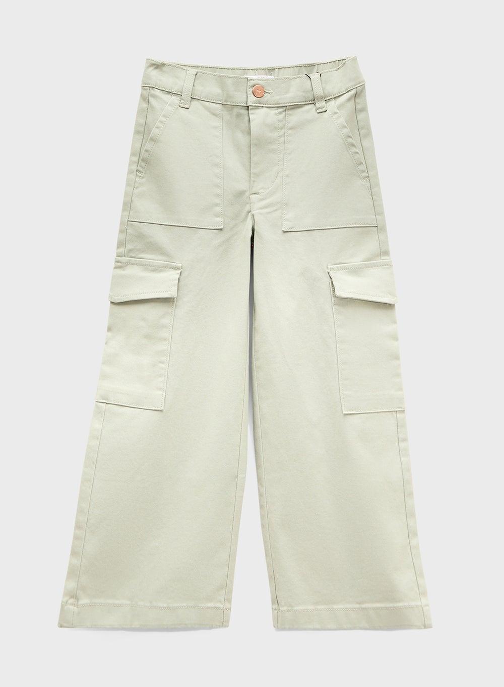 Girls Wide-Leg Cargo Pants with Utility Pockets - Image 1