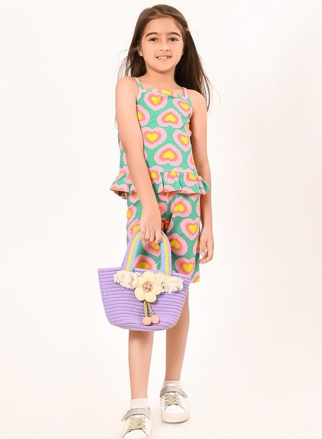 Girls Multicolour 100% Cotton Printed Regular Fit Set - Image 1