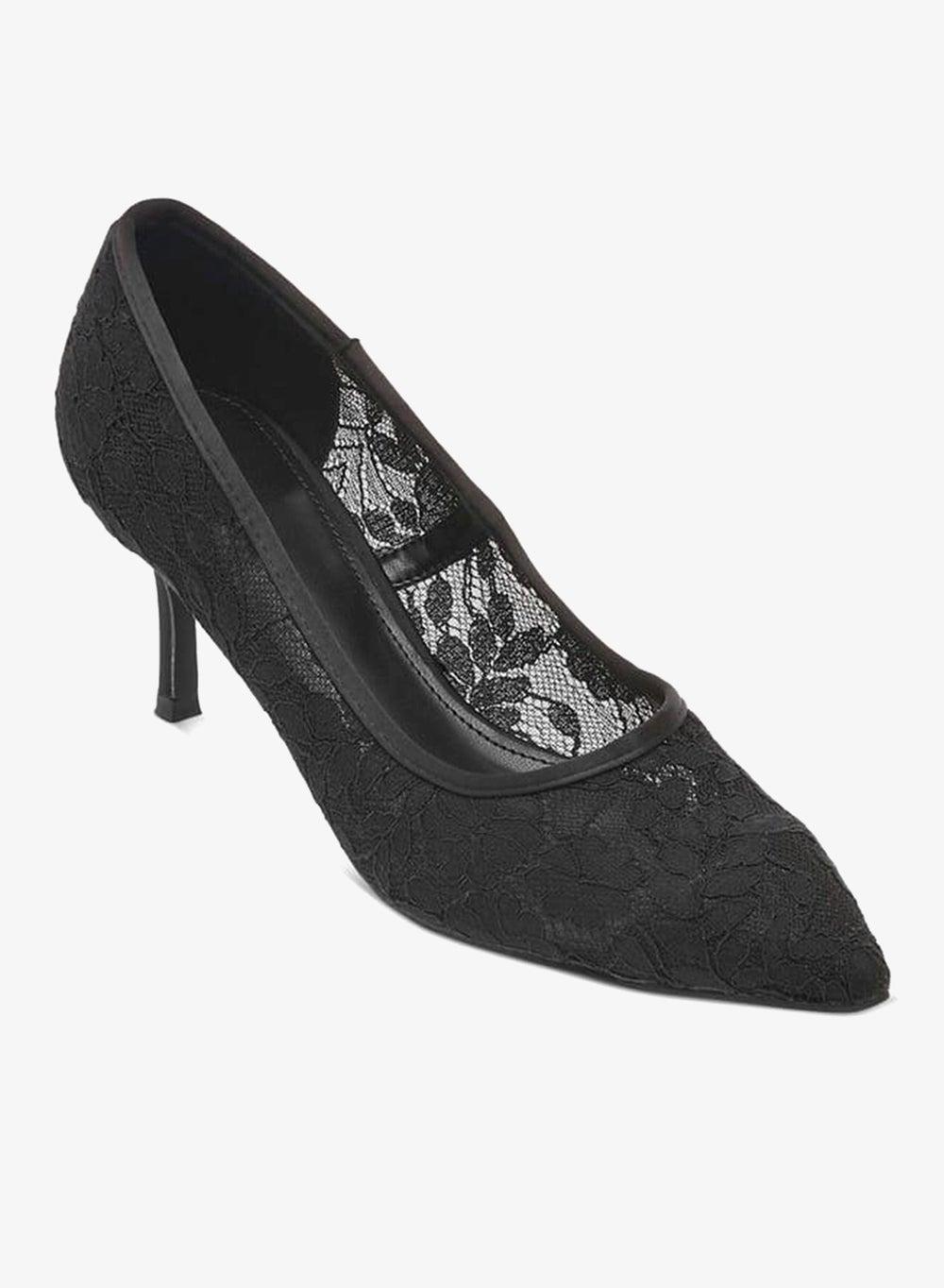 Women's Lace Textured Slip-On Stiletto Pumps - Image 1