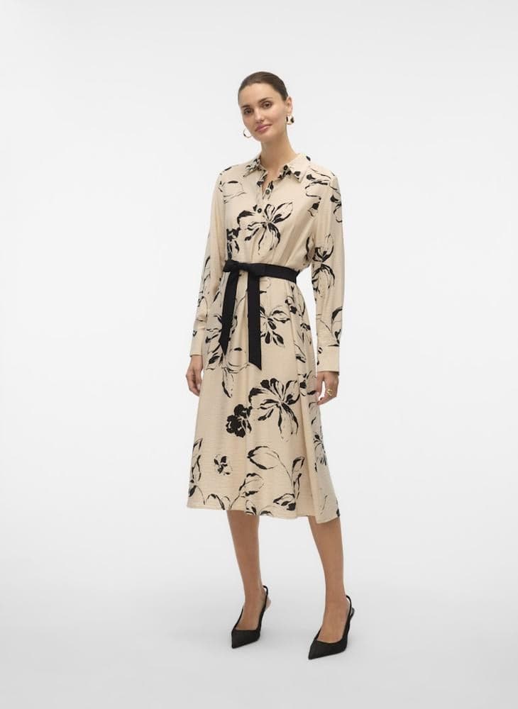 Vmjoss Floral Print Collar Neck Midi Shirt Dress - Image 1