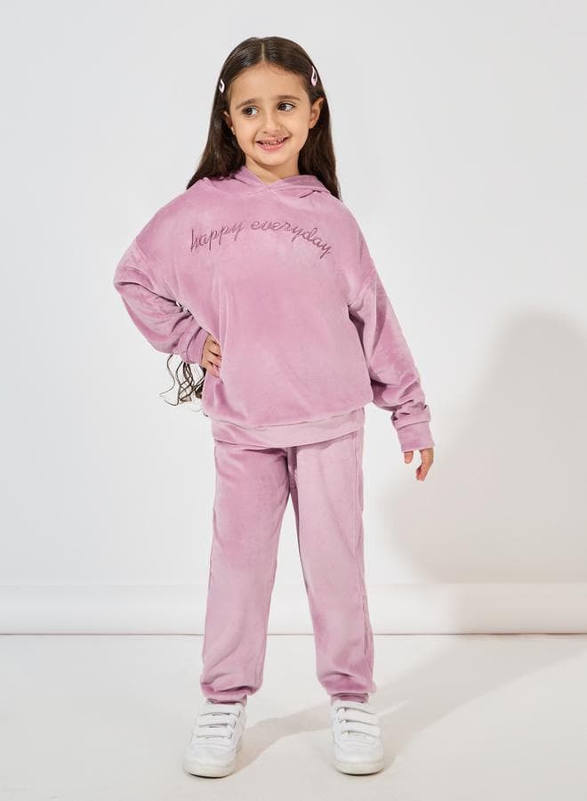 Embroidery Detail Velvet Oversized Hoodie & Jogger Set - Image 1