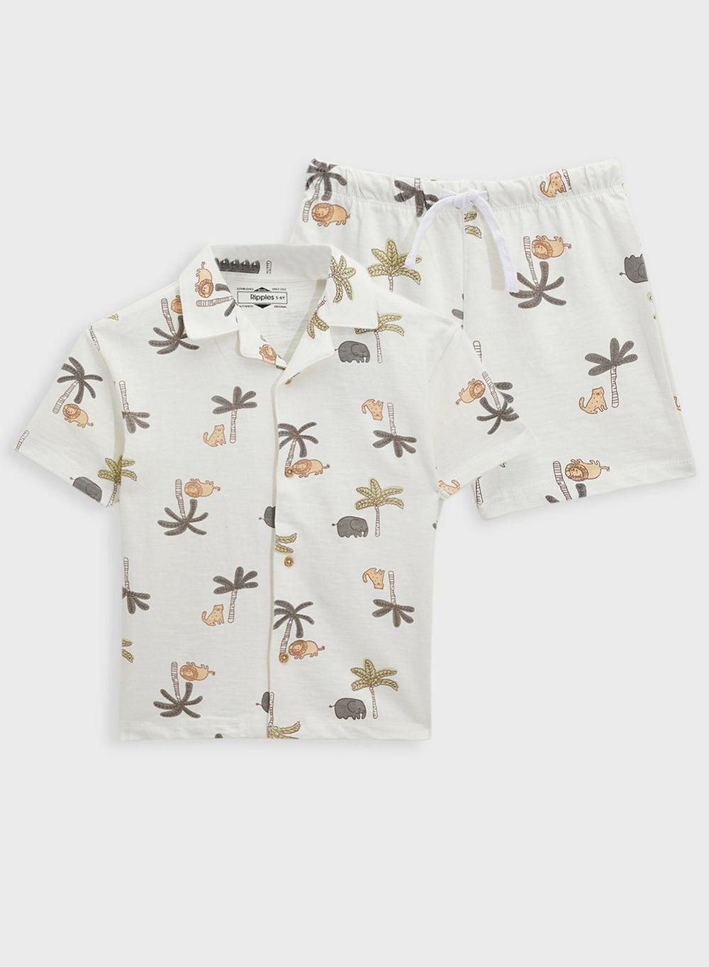 White Resort Collar Shirt & Shorts Set - Image 1