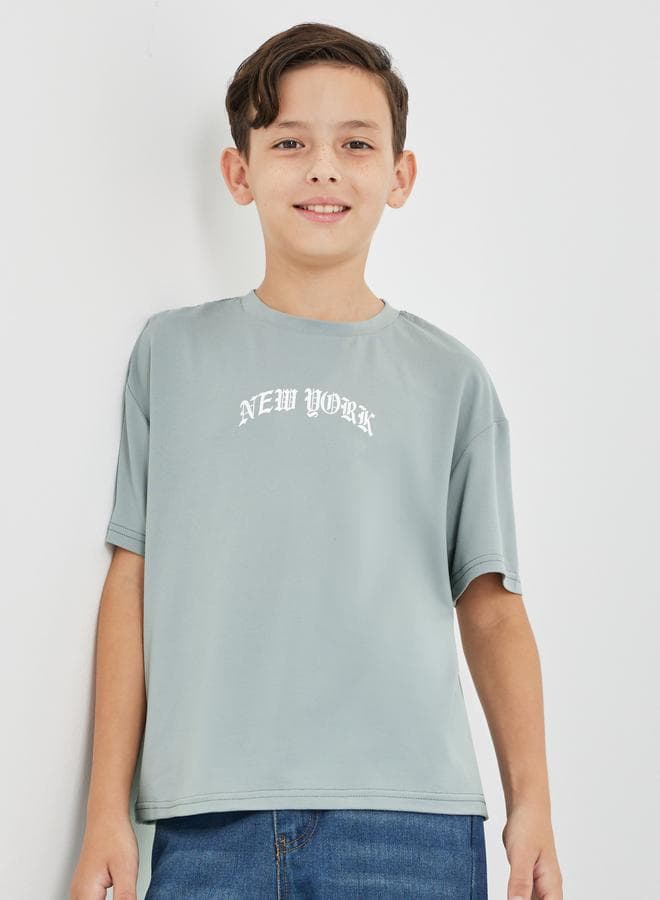 Boys Grey Graphic Print Oversized Short Sleeve T-Shirt - Image 1