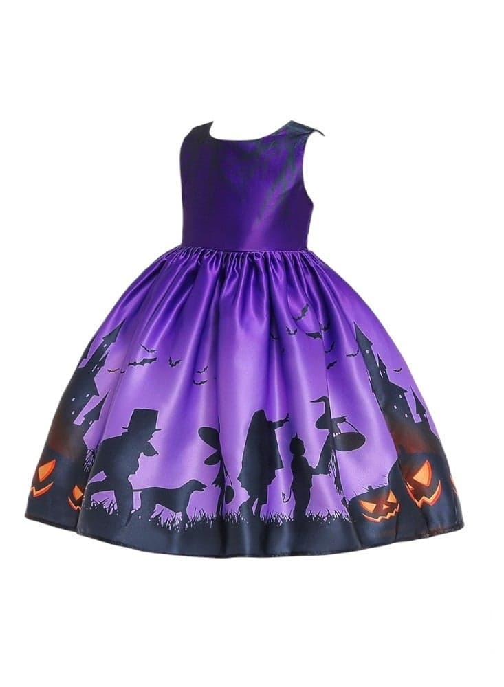 Halloween Carnaval Purple Printed Dress for Girls - Image 1