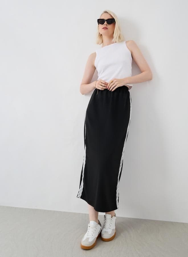 Side Lace Detail Straight Fit Midi Skirt - Image 1