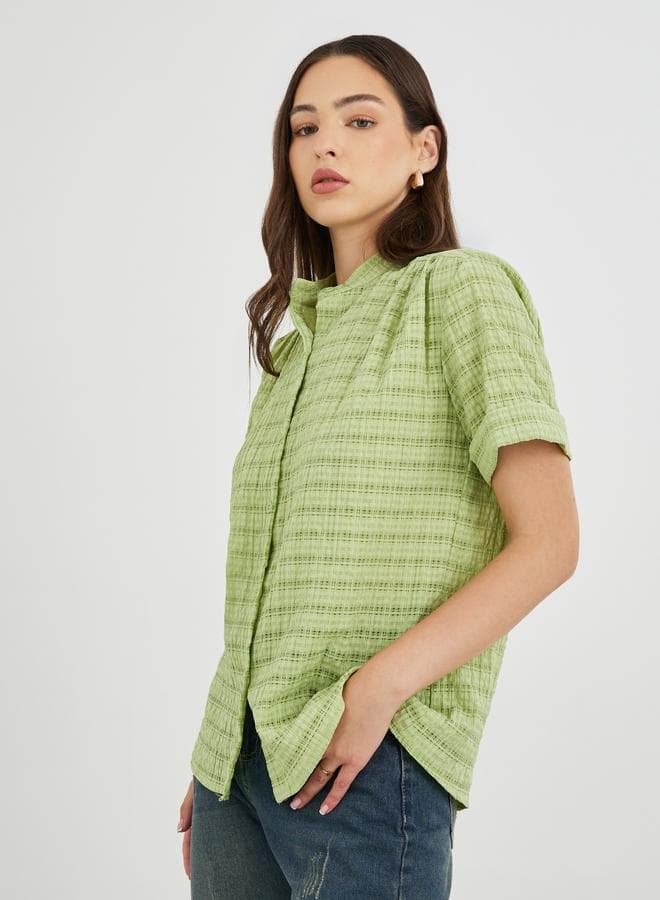 Take Two Textured Stand Collar Short Sleeve Shirt - Image 1