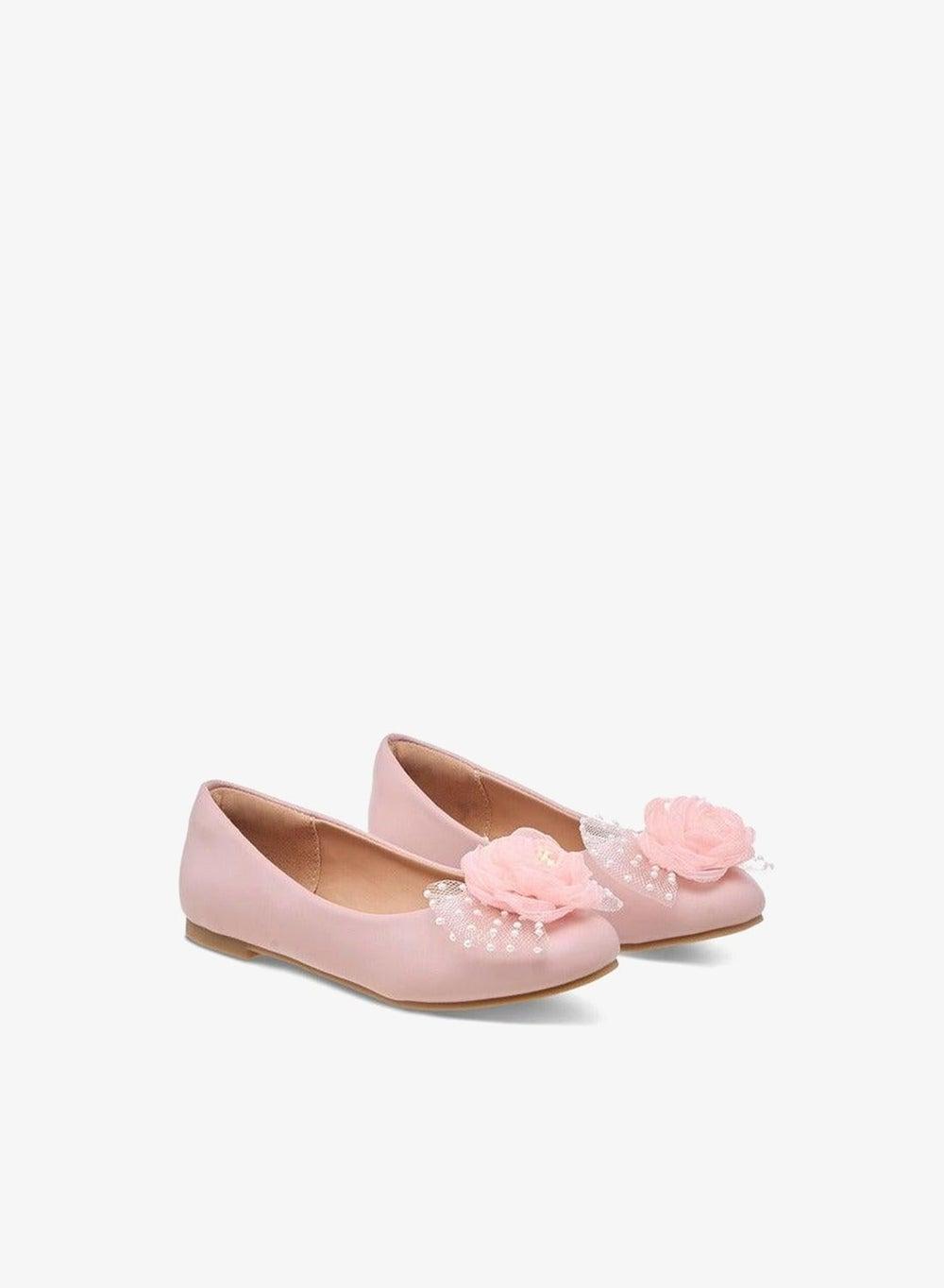 Pearl Embellished Flower Applique Ballerina Shoes for Teens - Image 1