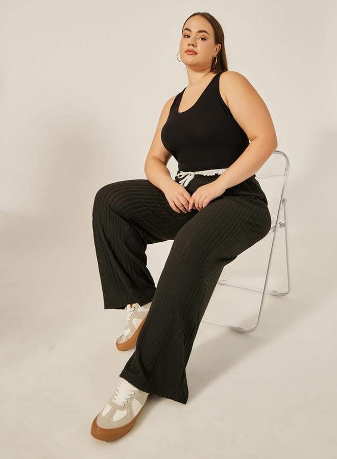 Styli Plus Size Striped High Rise Wide Leg Pants - Image 1