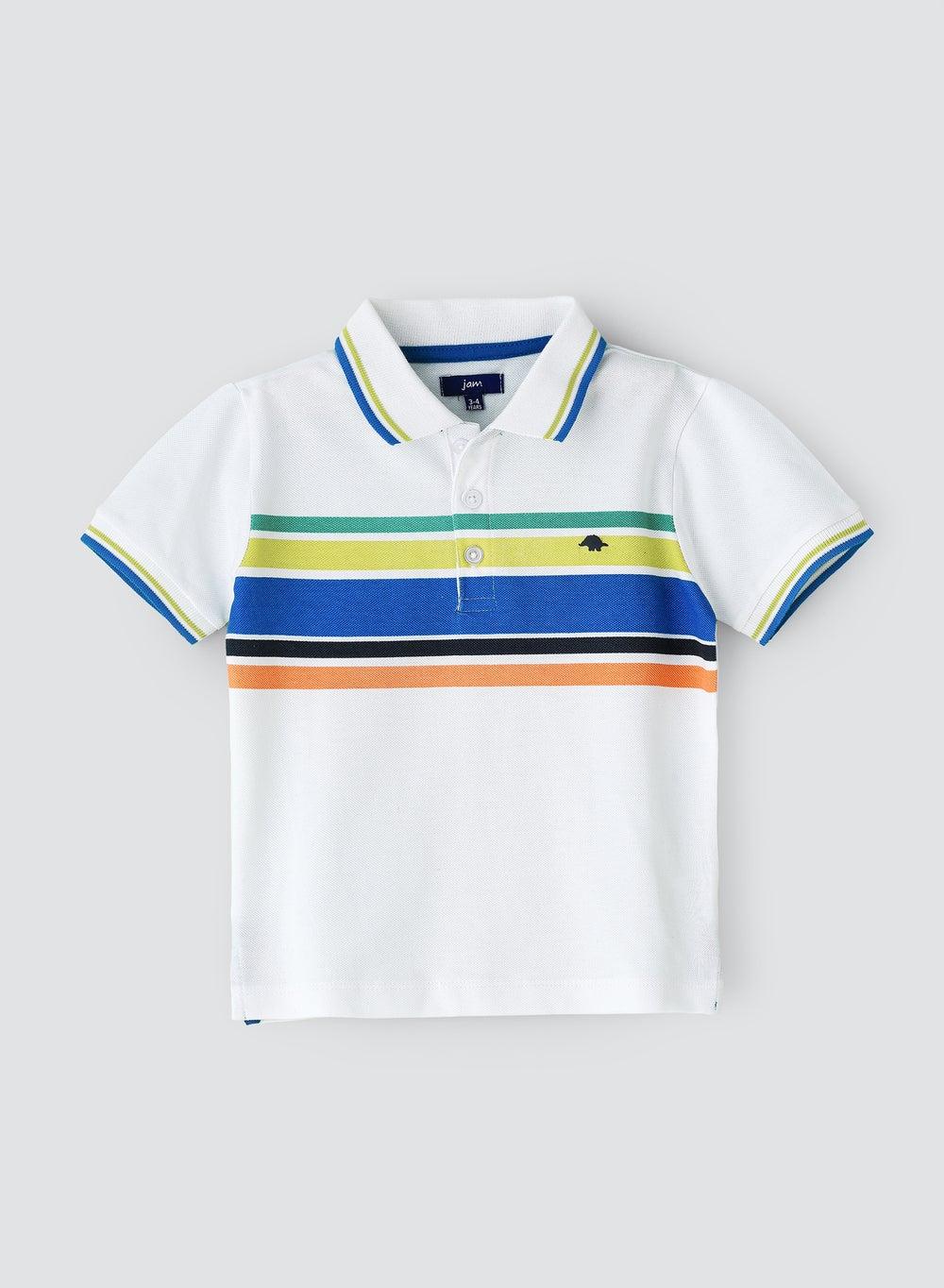 Boys' Multicolour Striped Cotton Polo Shirt - Image 1
