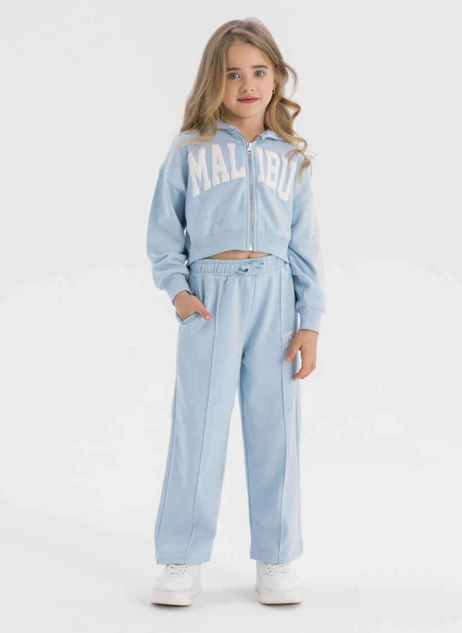 Girls Blue Cropped Zip Hoodie and Wide Leg Jogger Set - Image 1