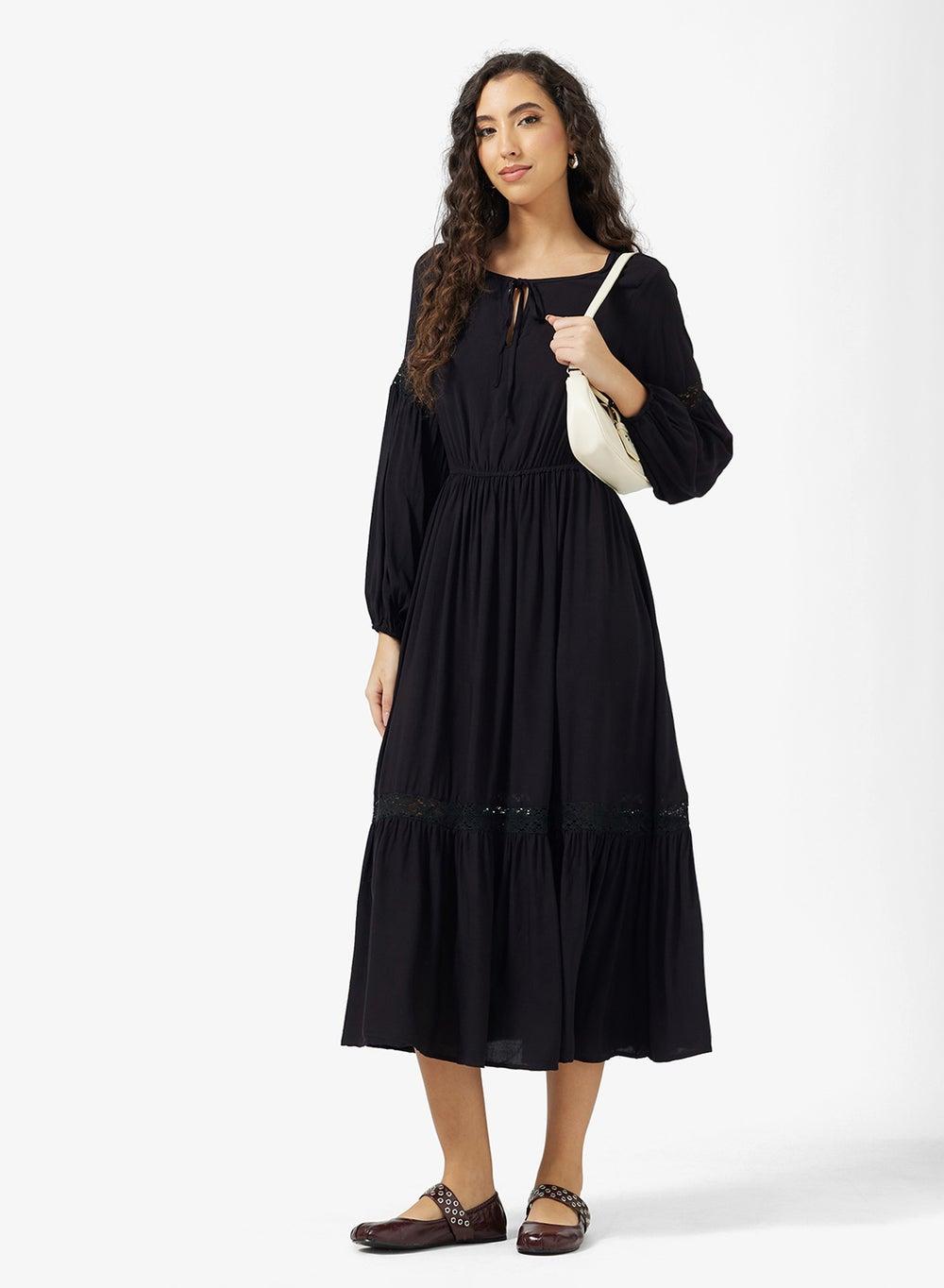 V Neck Boho A-Line Midi Dress - Image 1