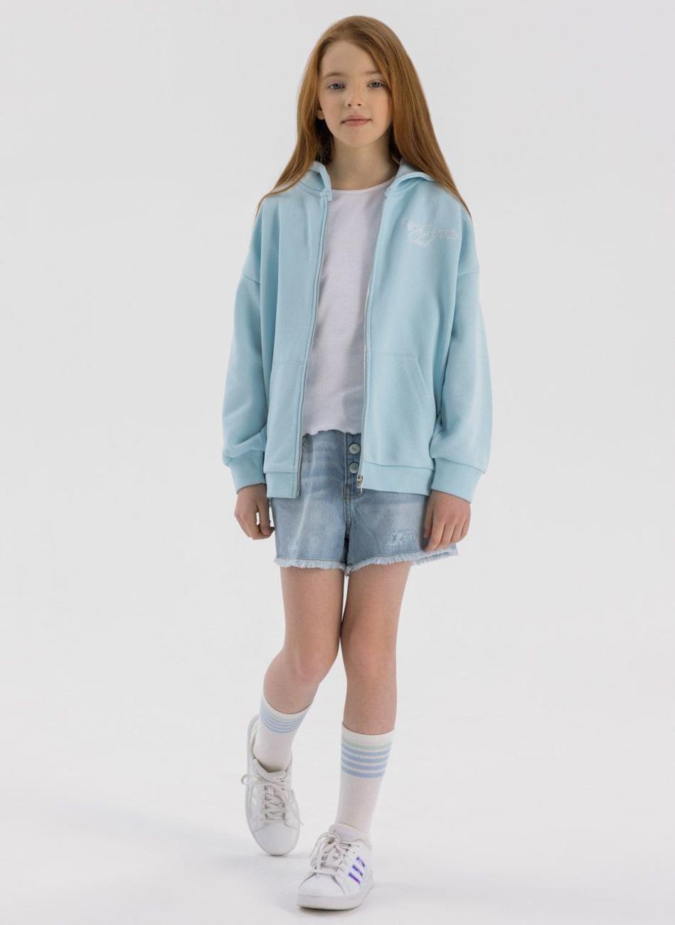 Girls Blue Oversized Zip-Through Hoodie - Image 1