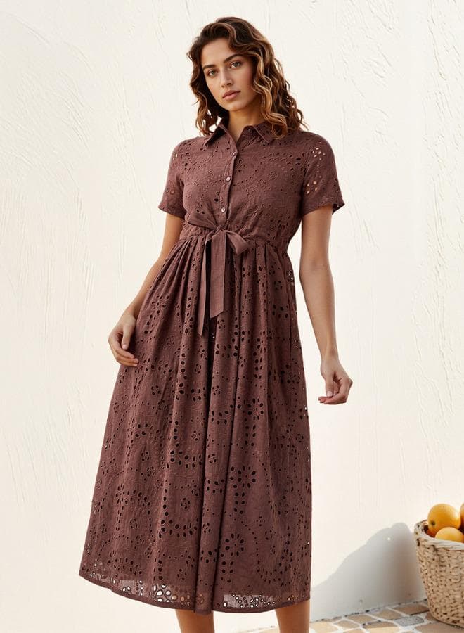 2Xtremz Schiffli Textured Collar Shirt Midi Dress - Image 1